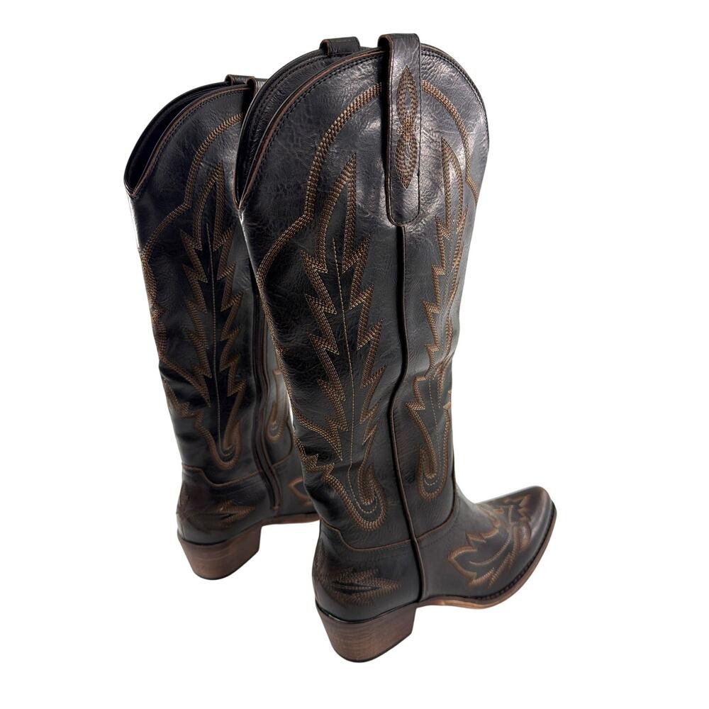 Red Top Women's Dark Brown Embroidered Classic Cowgirl The Rosemary Boots 10 - Picture 4 of 12